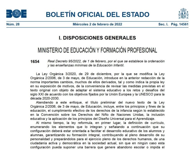 Real Decreto 95/2022, De 1 De Febrero, Por El Que Se Establece La ...